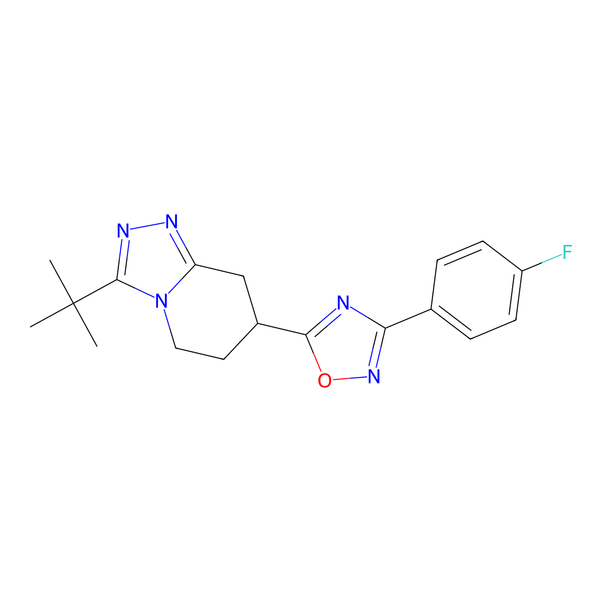 5-[(7R)-3-tert-butyl-5,6,7,8-tetrahydro-[1,2,4]triazolo[4,3-a]pyridin-7-yl]-3-(4-fluorophenyl)-1,2,4-oxadiazole molecular structure, CAS 1313498-08-6