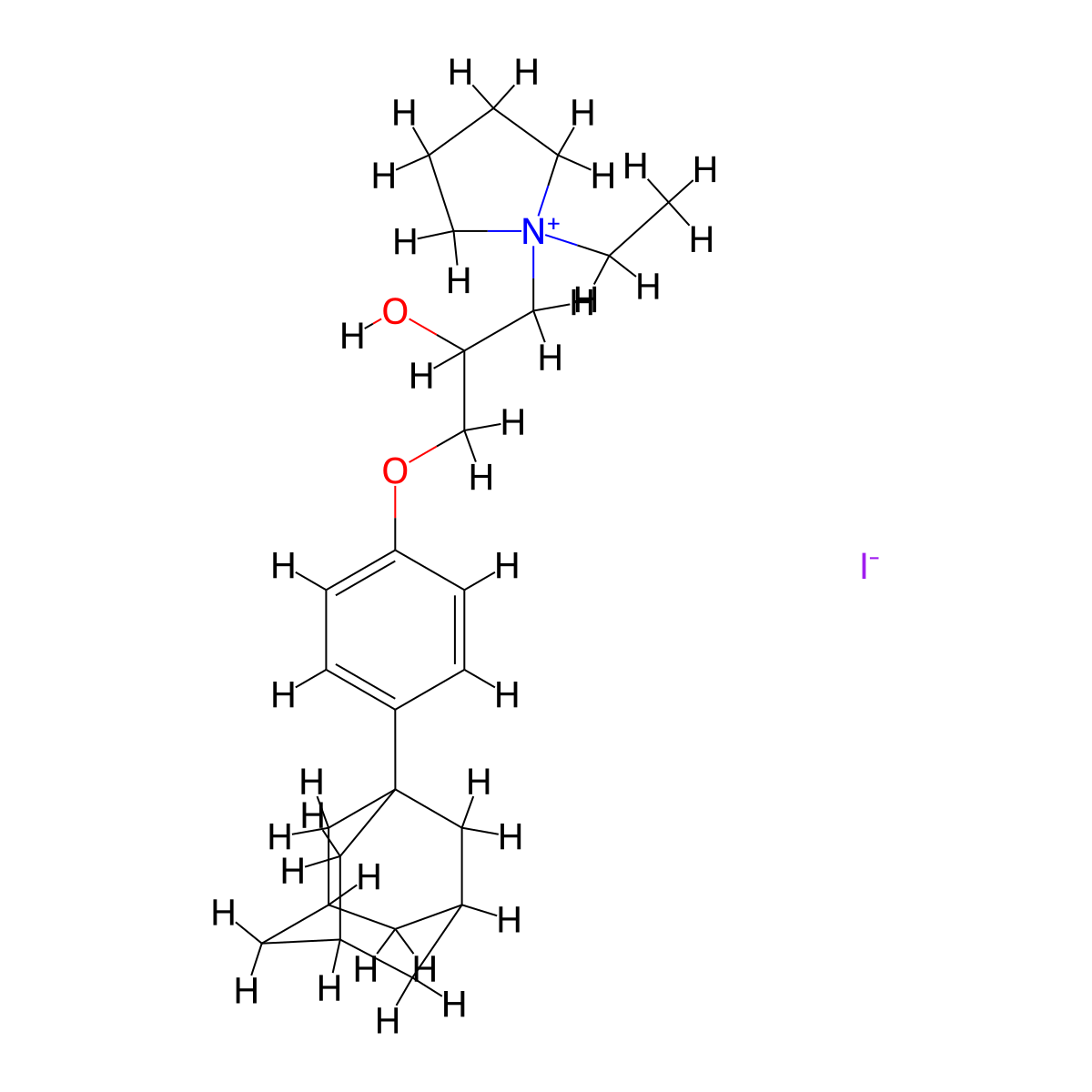 1-(3-(4-((3r,5r,7r)-Adamantan-1-yl)phenoxy)-2-hydroxypropyl)-1-ethylpyrrolidin-1-ium iodide molecular structure, CAS 1313527-12-6