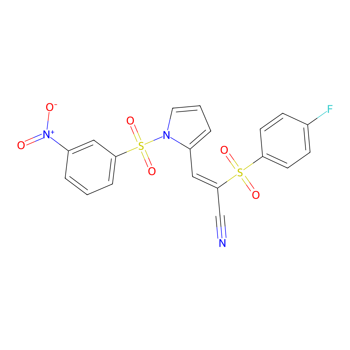 (E)-2-(4-fluorophenyl)sulfonyl-3-[1-(3-nitrophenyl)sulfonylpyrrol-2-yl]prop-2-enenitrile molecular structure, CAS 1313613-09-0