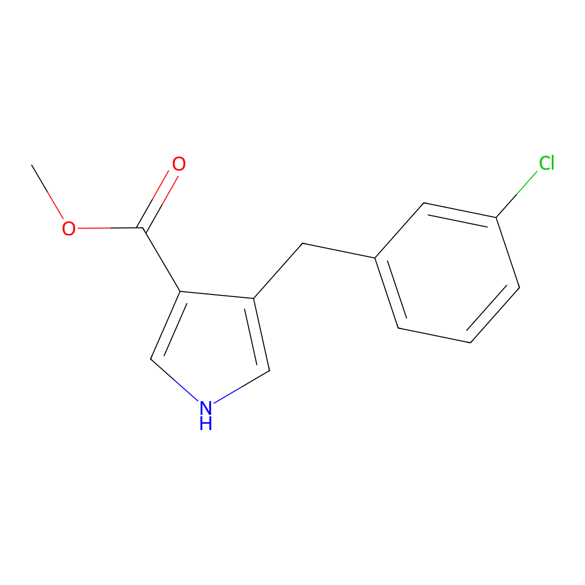 Methyl 4-(3-chlorobenzyl)-1H-pyrrole-3-carboxylate molecular structure, CAS 1313712-17-2