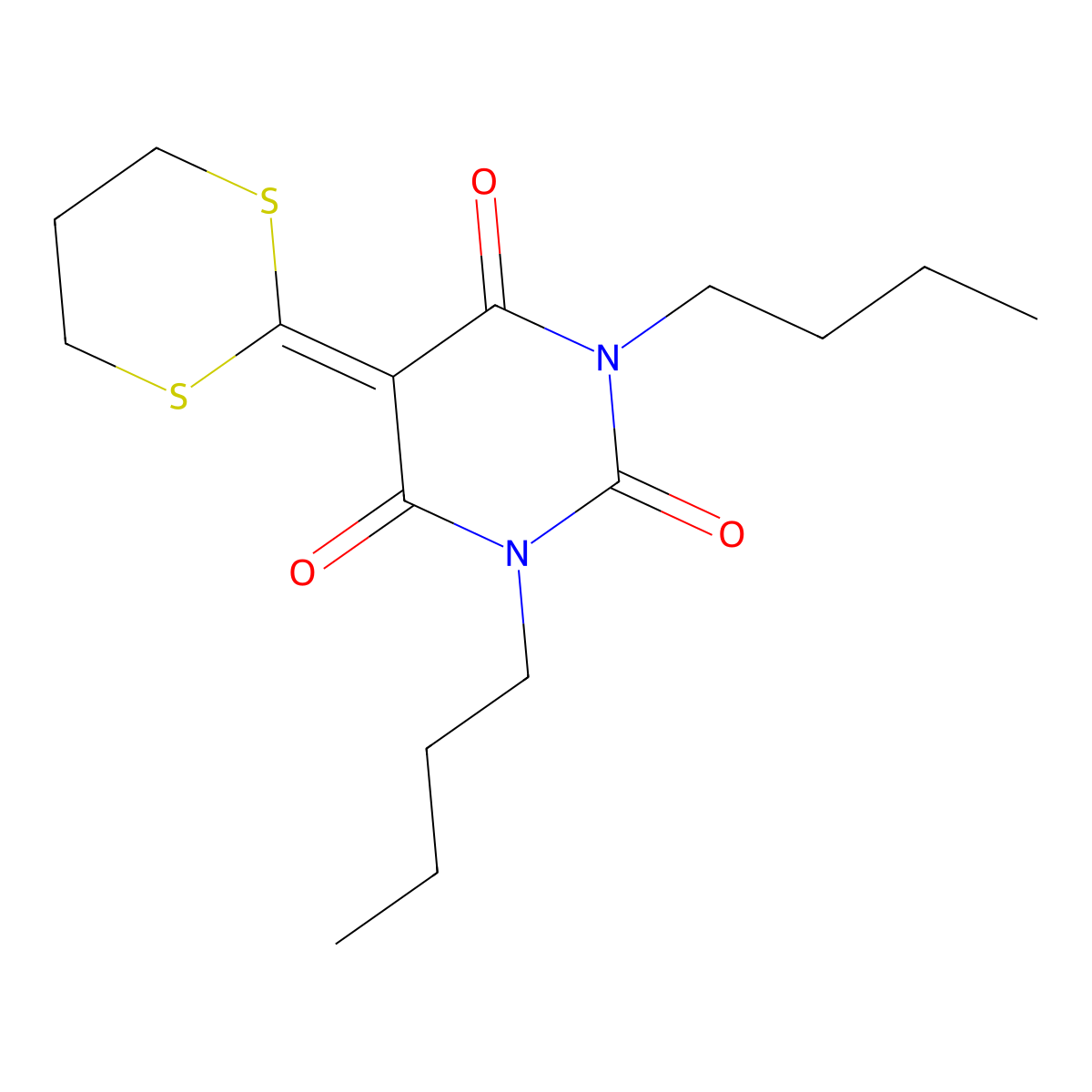 1,3-Dibutyl-5-[1,3]dithian-2-ylidene-pyrimidine-2,4,6-trione molecular structure, CAS 1313712-22-9