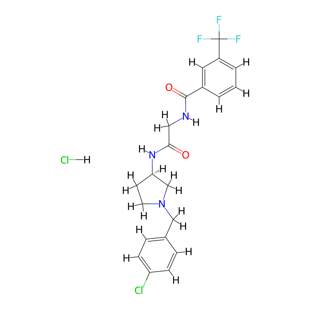 N-[2-[[(3R)-1-[(4-Chlorophenyl)methyl]-3-pyrrolidinyl]amino]-2-oxoethyl]-3-(trifluoromethyl)benzamide hydrochloride molecular structure, CAS 1313730-14-1