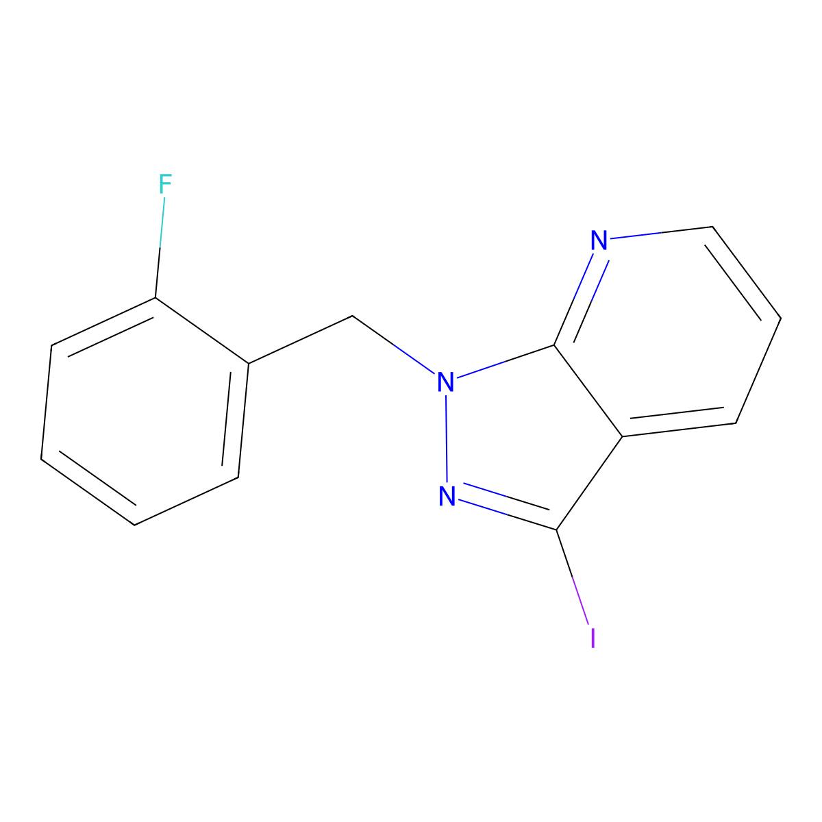 1-(2-fluorobenzyl)-3-iodo-1H-pyrazolo(3,4-b)pyridine molecular structure, CAS 1313738-72-5
