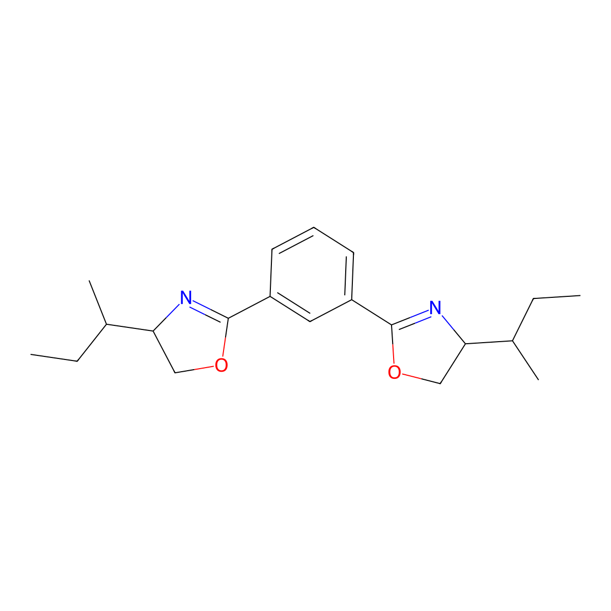 1,3-Bis((S)-4-((S)-sec-butyl)-4,5-dihydrooxazol-2-yl)benzene molecular structure, CAS 131380-86-4