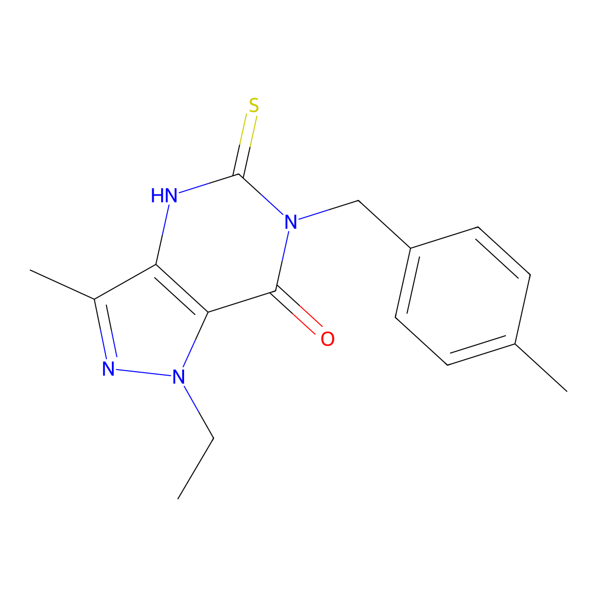 1-ethyl-3-methyl-6-(4-methylbenzyl)-5-thioxo-1,4,5,6-tetrahydro-7H-pyrazolo[4,3-d]pyrimidin-7-one molecular structure, CAS 1313814-69-5