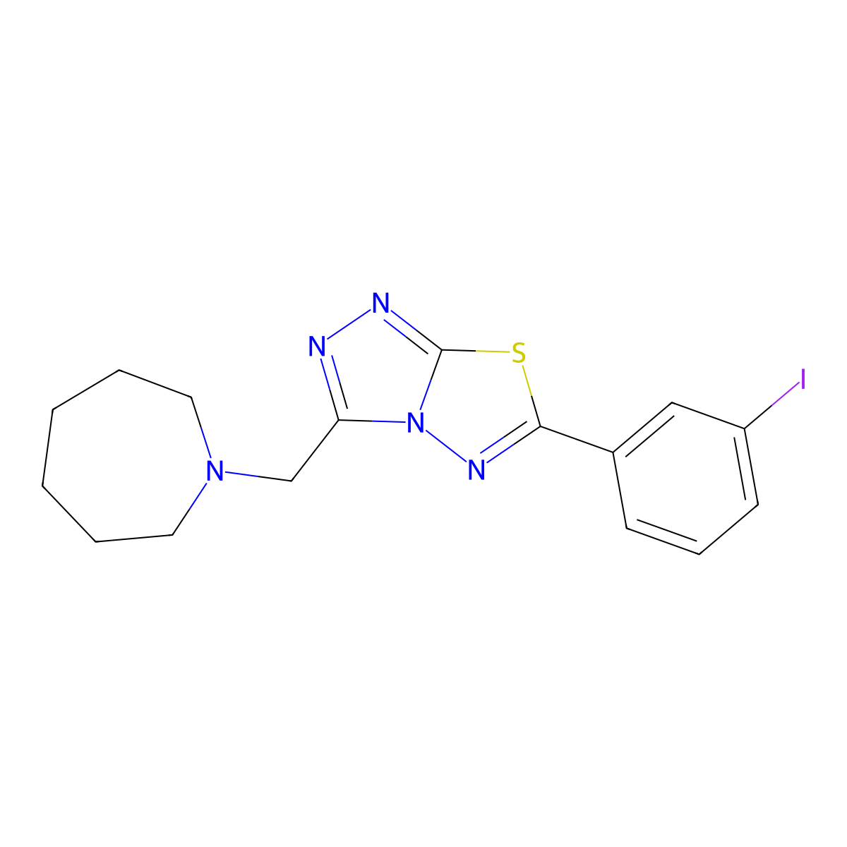 3-(1-Azepanylmethyl)-6-(3-iodophenyl)[1,2,4]triazolo[3,4-b][1,3,4]thiadiazole molecular structure, CAS 1313838-93-5