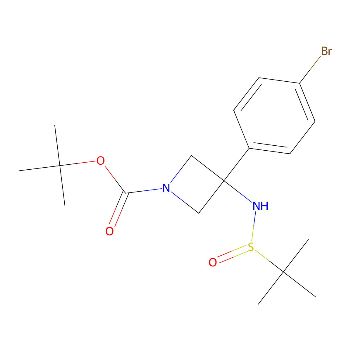1-Boc-3-[[(tert-butyl)sulfinyl]amino]-3-(4-bromophenyl)azetidine molecular structure, CAS 1313872-55-7