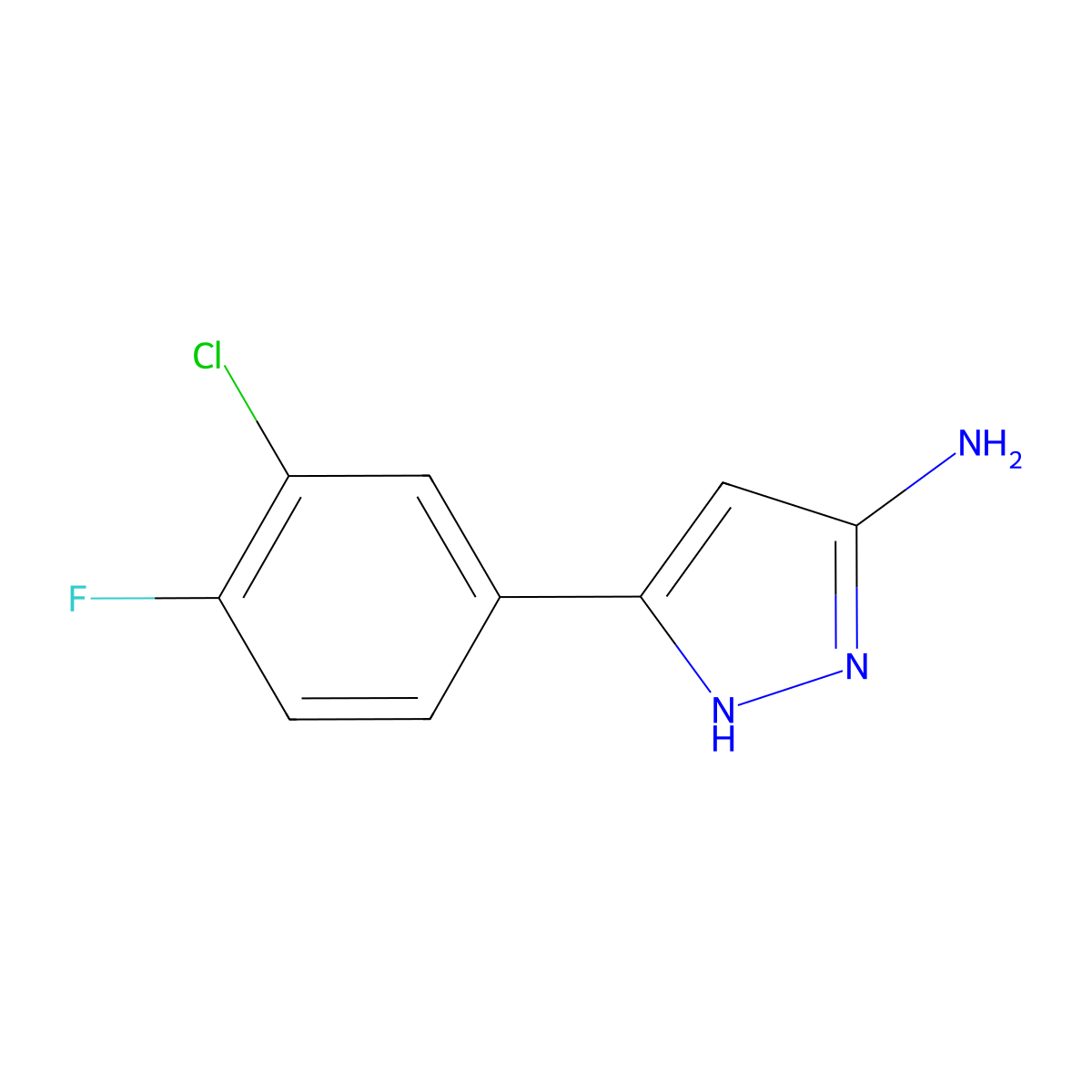 3-(3-Chloro-4-fluorophenyl)-1H-pyrazol-5-amine molecular structure, CAS 1313910-84-7