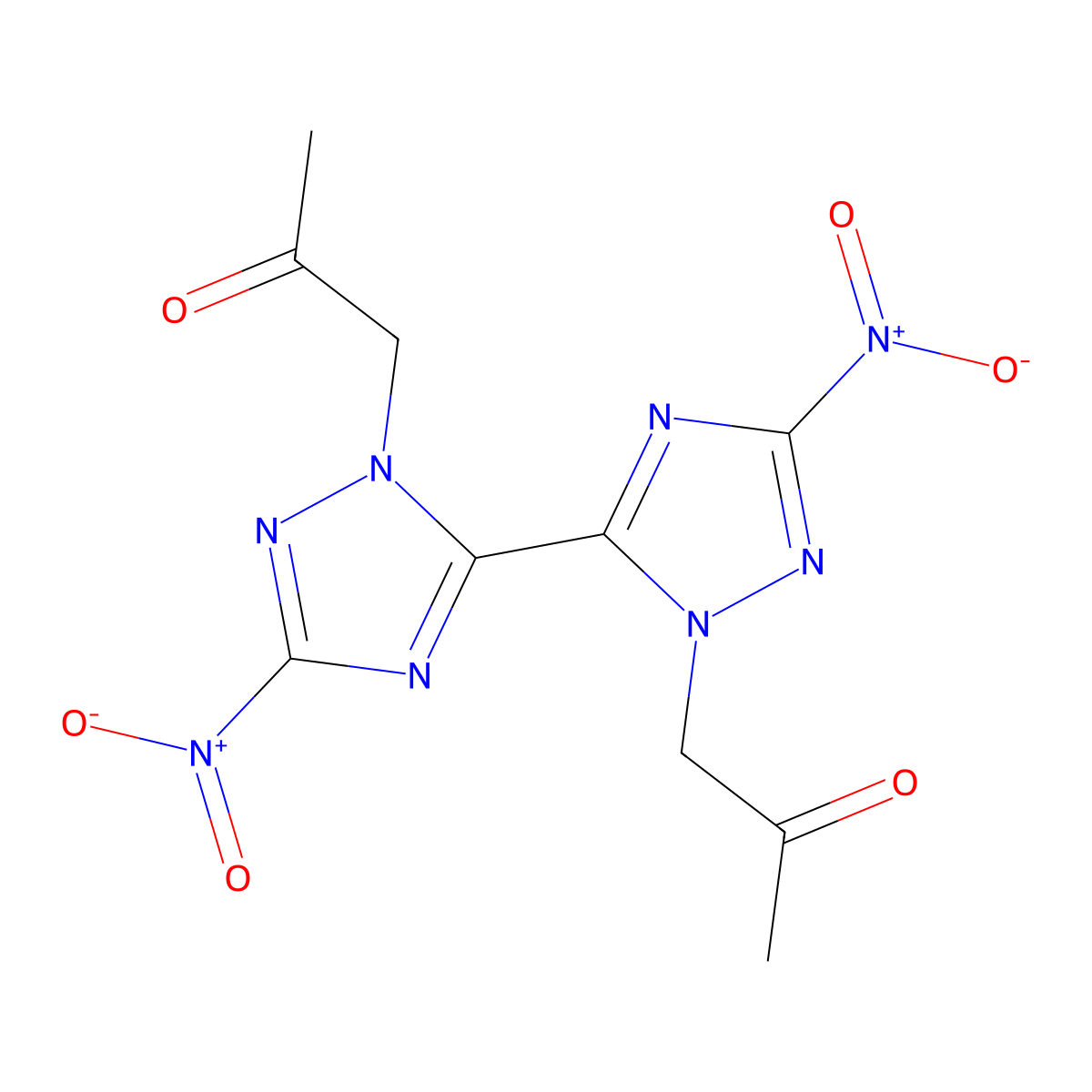 1,1'-(5,5'-dinitro-2H,2'H-3,3'-bi-1,2,4-triazole-2,2'-diyl)dipropan-2-one molecular structure, CAS 131394-12-2