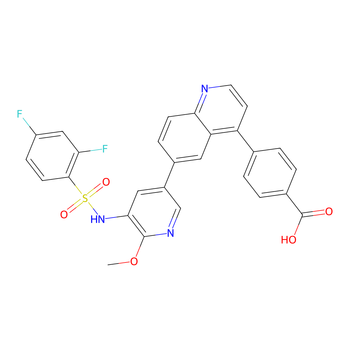 4-(6-(5-((2,4-Difluorophenyl)sulfonamido)-6-methoxypyridin-3-yl)quinolin-4-yl)benzoic acid molecular structure, CAS 1313994-59-0
