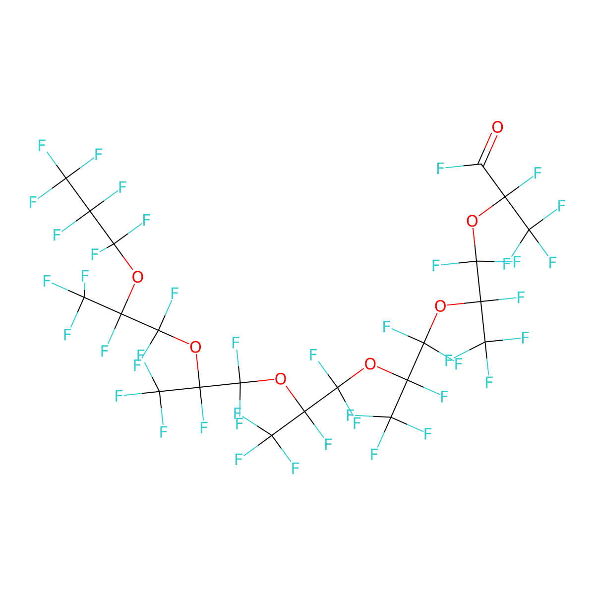 3,6,9,12,15,18-Hexaoxaheneicosanoyl fluoride, 2,4,4,5,7,7,8,10,10,11,13,13,14,16,16,17,19,19,20,20,21,21,21-tricosafluoro-2,5,8,11,14,17-hexakis(trifluoromethyl)- molecular structure, CAS 13140-24-4