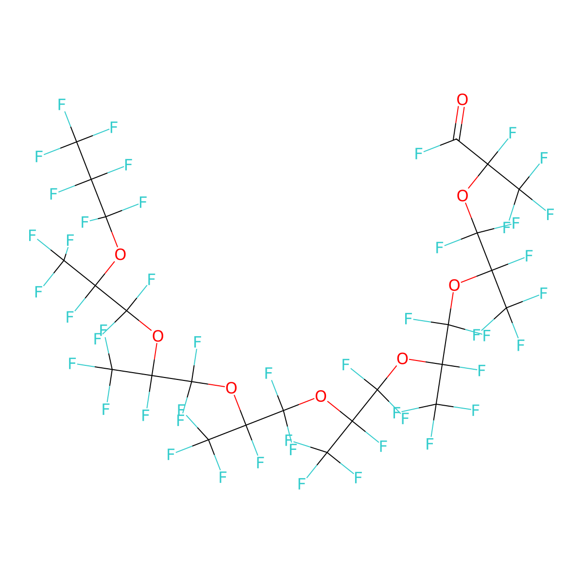 3,6,9,12,15,18,21-Heptaoxatetracosanoyl fluoride, 2,4,4,5,7,7,8,10,10,11,13,13,14,16,16,17,19,19,20,22,22,23,23,24,24,24-hexacosafluoro-2,5,8,11,14,17,20-heptakis(trifluoromethyl)- molecular structure, CAS 13140-25-5
