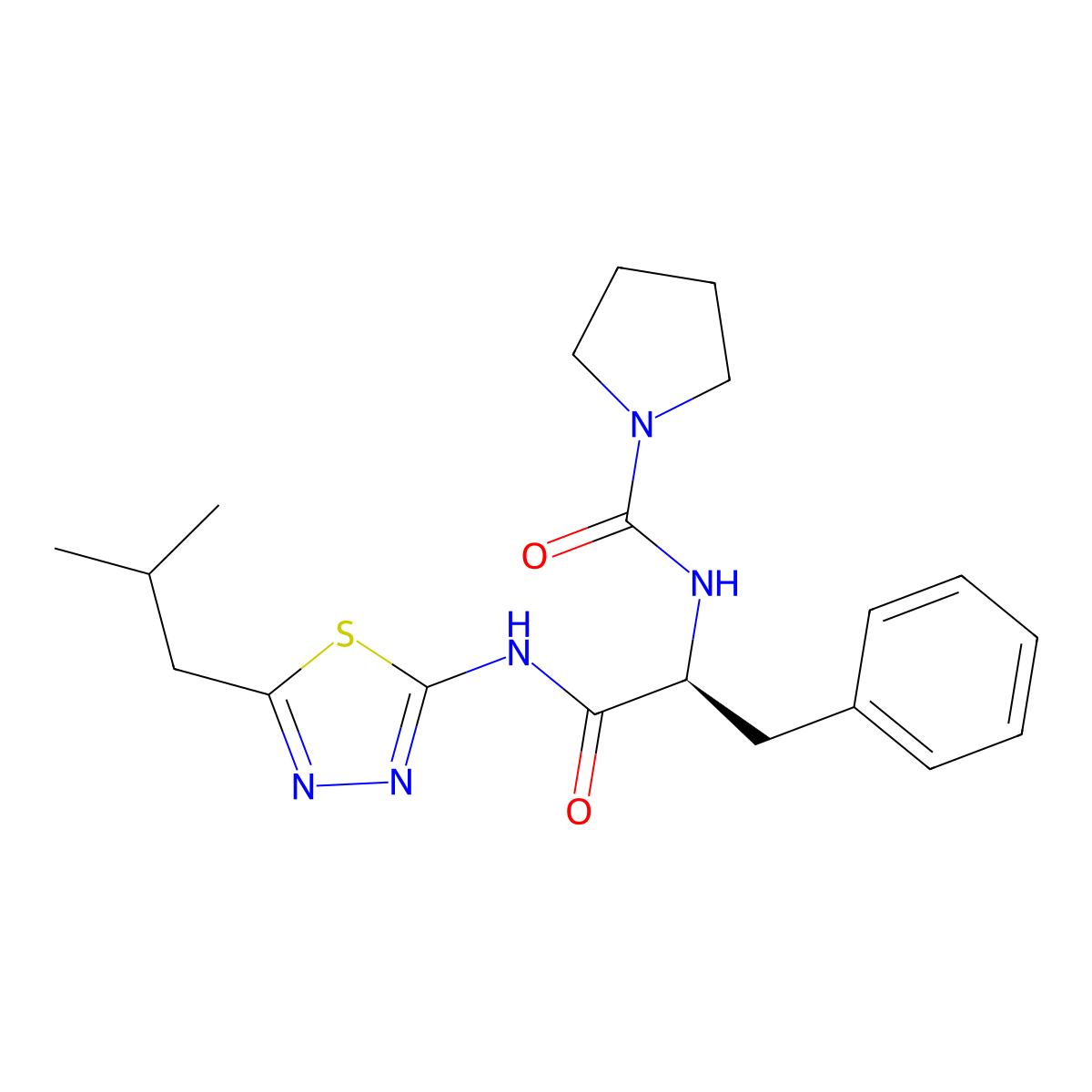 (S)-N-(1-((5-Isobutyl-1,3,4-thiadiazol-2-yl)amino)-1-oxo-3-phenylpropan-2-yl)pyrrolidine-1-carboxamide molecular structure, CAS 1314015-87-6