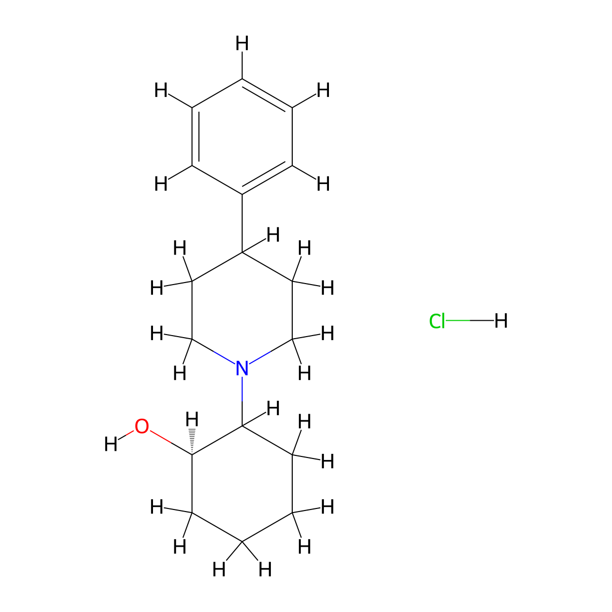 (1R)-2-(4-phenylpiperidin-1-yl)cyclohexanol hydrochloride molecular structure, CAS 1314020-24-0