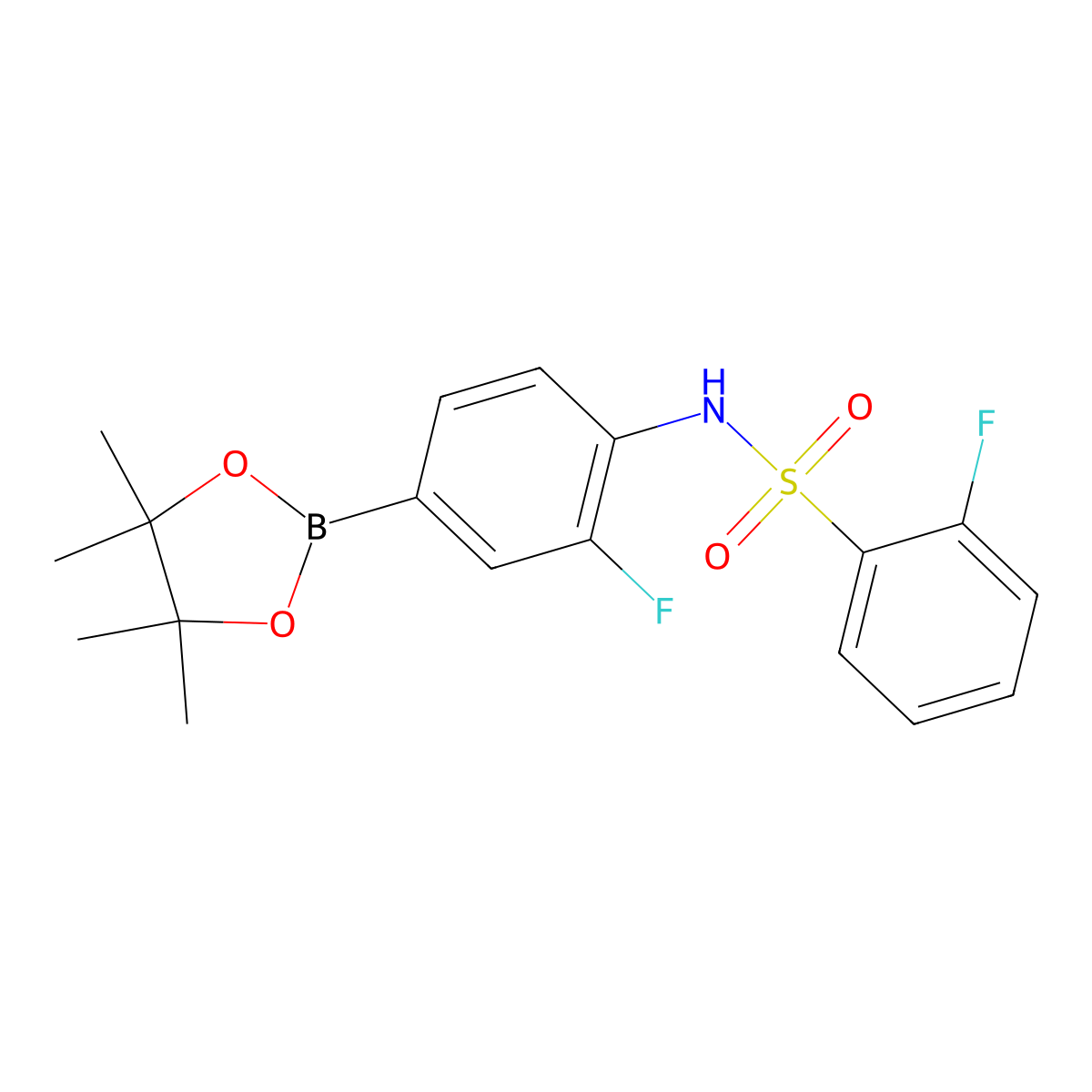 2-Fluoro-N-(2-fluoro-4-(4,4,5,5-tetramethyl-1,3,2-dioxaborolan-2-yl)phenyl)benzenesulfonamide molecular structure, CAS 1314069-48-1