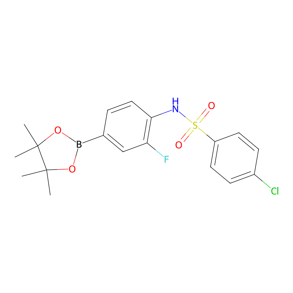 4-chloro-N-(2-fluoro-4-(4,4,5,5-tetramethyl-1,3,2-dioxaborolan-2-yl)phenyl)benzenesulfonamide molecular structure, CAS 1314069-51-6