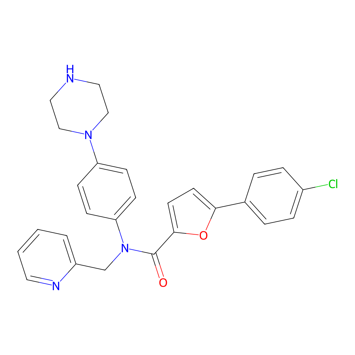 5-(4-chlorophenyl)-N-(4-piperazin-1-ylphenyl)-N-(pyridin-2-ylmethyl)furan-2-carboxamide molecular structure, CAS 1314118-92-7