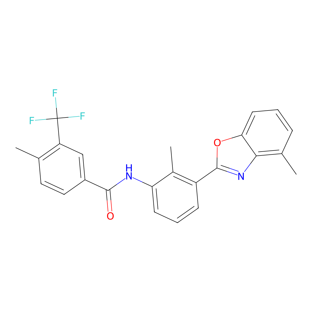 4-Methyl-N-[2-methyl-3-(4-methyl-1,3-benzoxazol-2-YL)phenyl]-3-(trifluoromethyl)benzamide molecular structure, CAS 1314216-35-7