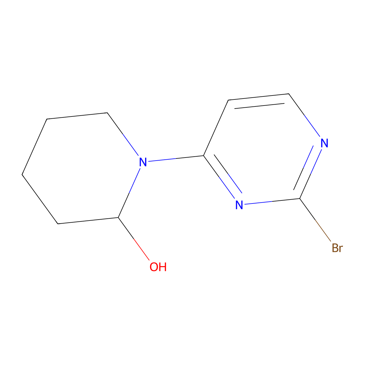 2-Bromo-4-(2-hydroxypiperidin-1-yl)pyrimidine molecular structure, CAS 1314353-50-8