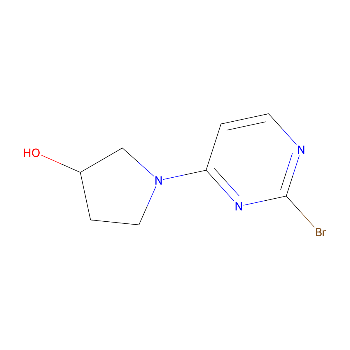 2-Bromo-4-(3-hydroxypyrrolidino)pyrimidine molecular structure, CAS 1314354-25-0
