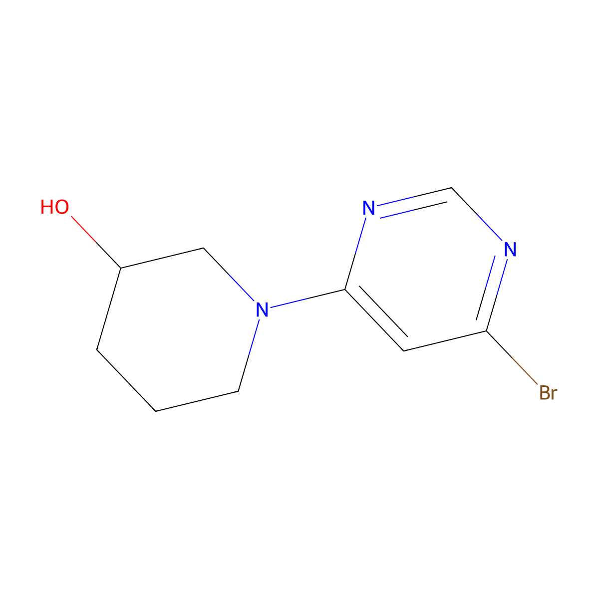 4-Bromo-6-(3-hydroxypiperidin-1-yl)pyrimidine molecular structure, CAS 1314354-58-9