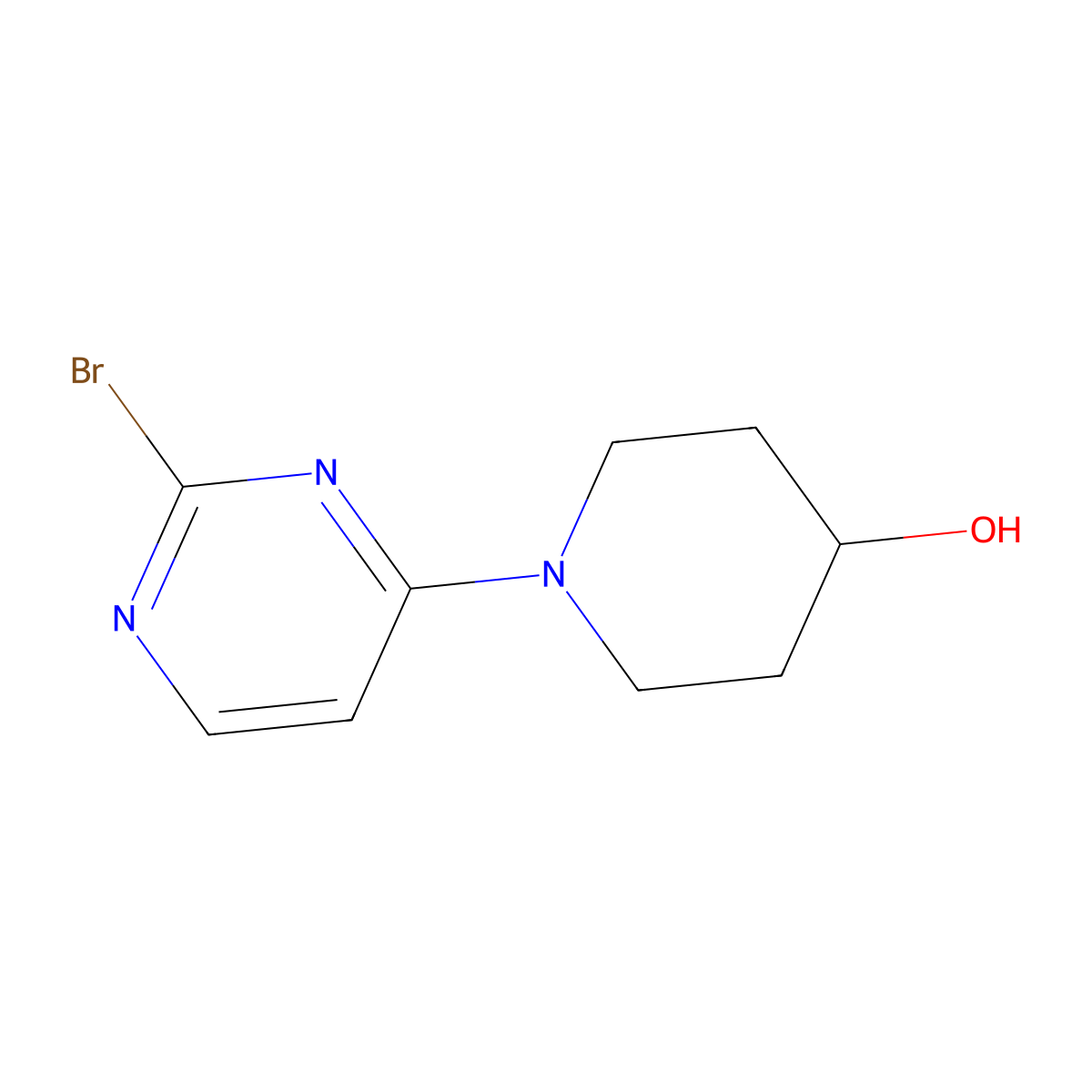 2-Bromo-4-(4-hydroxypiperidin-1-yl)pyrimidine molecular structure, CAS 1314354-87-4