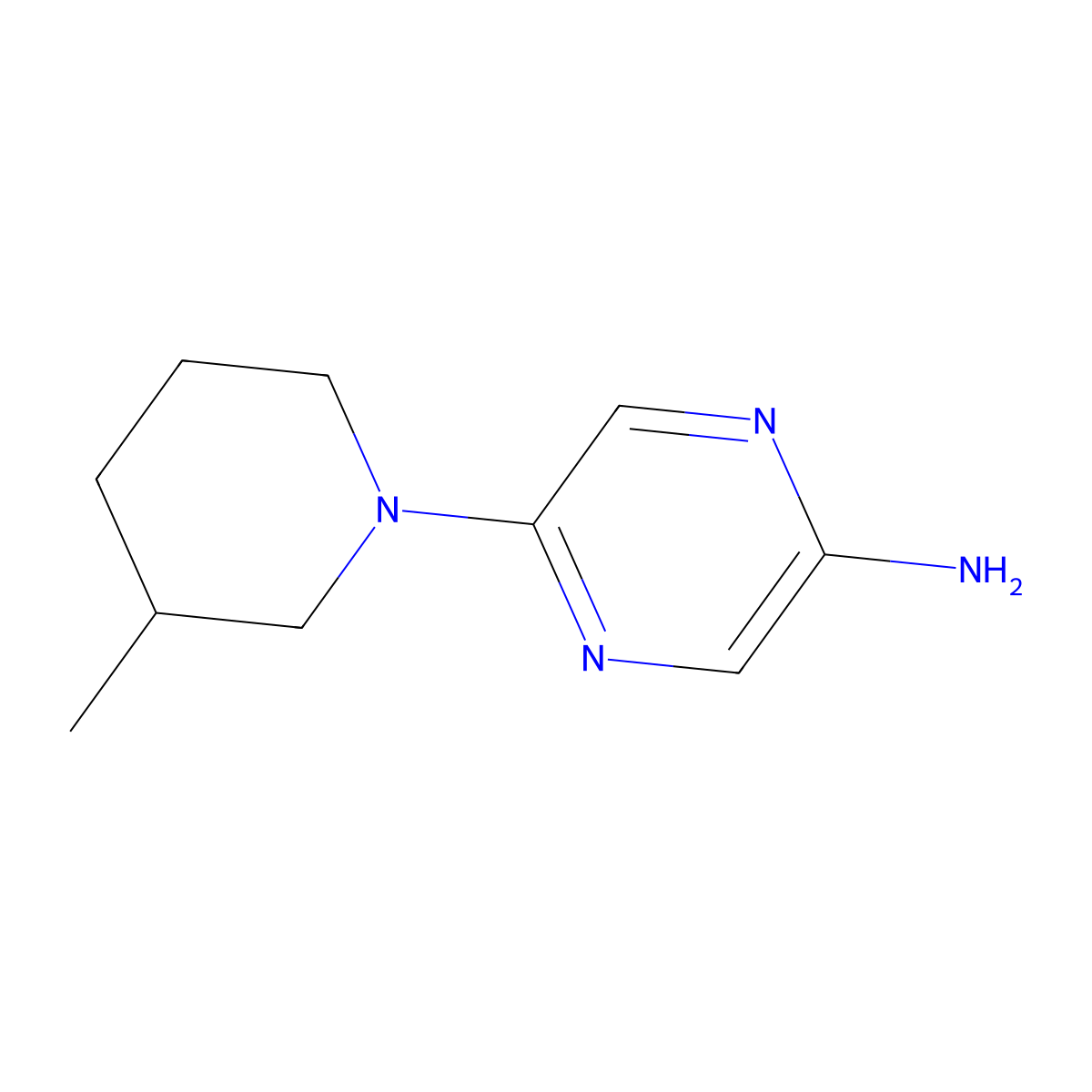 2-Amino-5-(3-methylpiperidino)pyrazine molecular structure, CAS 1314354-89-6