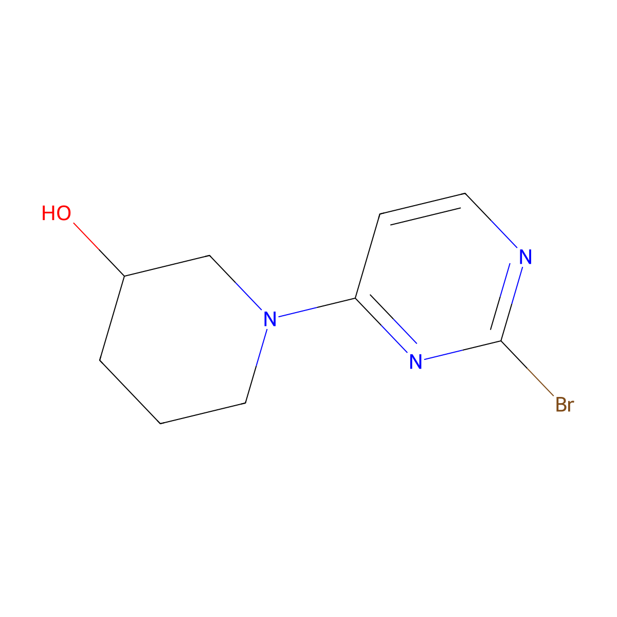 2-Bromo-4-(3-hydroxypiperidin-1-yl)pyrimidine molecular structure, CAS 1314355-02-6