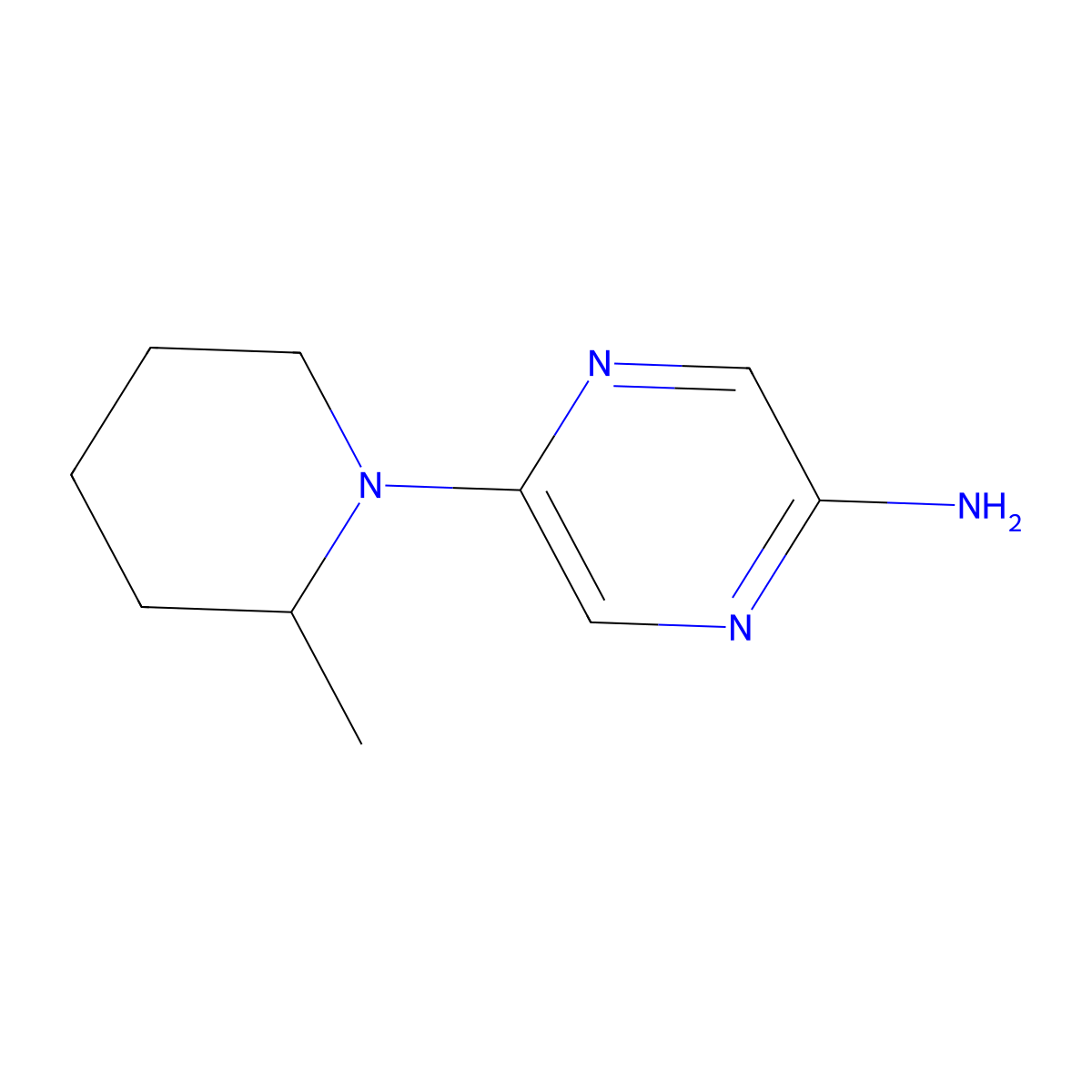 2-Amino-5-(2-methylpiperidino)pyrazine molecular structure, CAS 1314356-07-4