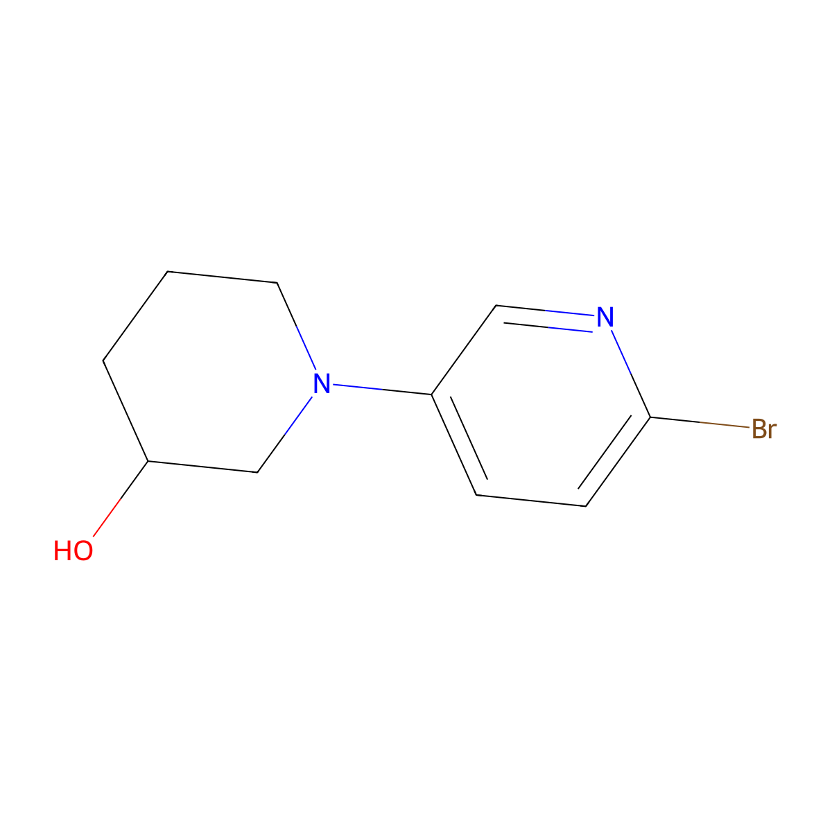2-Bromo-5-(3-hydroxypiperidino)pyridine molecular structure, CAS 1314356-69-8