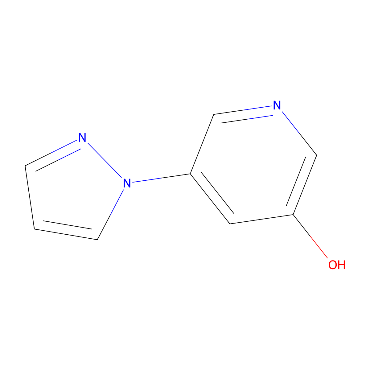 3-Hydroxy-5-(1H-pyrazol-1-yl)pyridine molecular structure, CAS 1314356-83-6