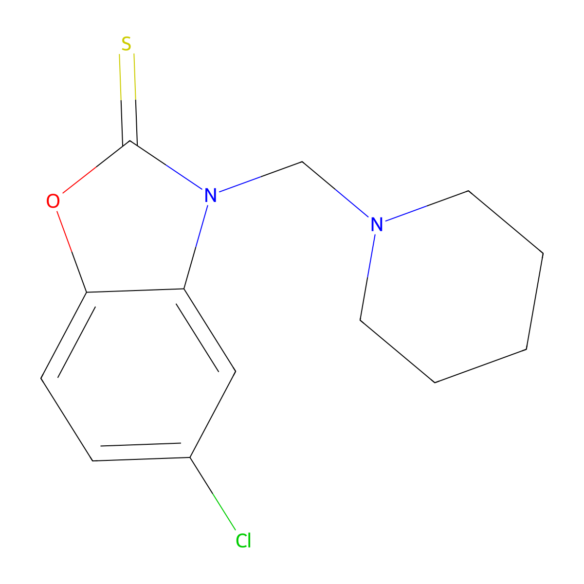 5-chloro-3-(1-piperidinylmethyl)-1,3-benzoxazole-2(3H)-thione molecular structure, CAS 131444-68-3