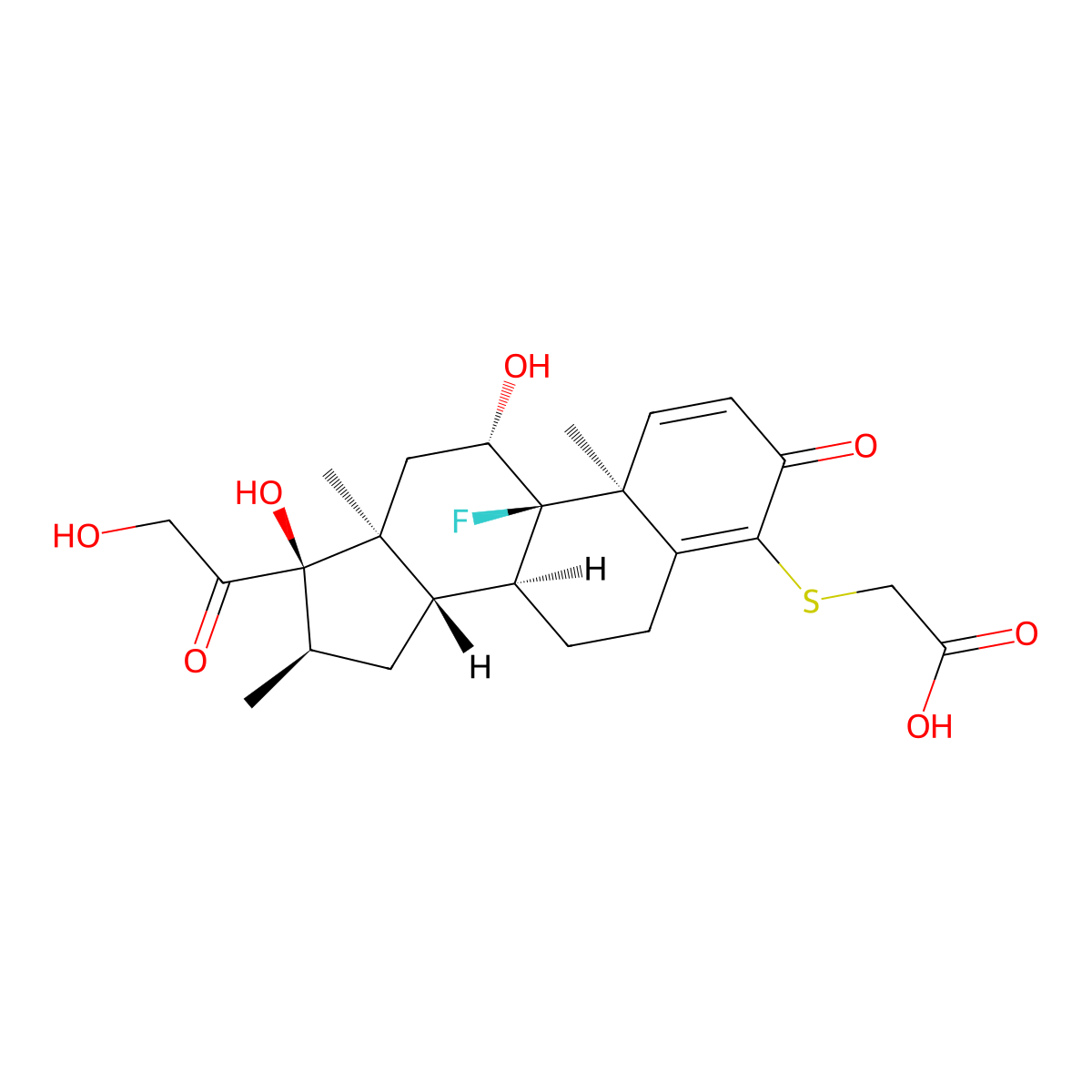 Acetic acid, (((11beta,16alpha)-9-fluoro-11,17,21-trihydroxy-16-methyl-3,20-dioxopregna-1,4-dien-4-yl)thio)- molecular structure, CAS 131467-45-3
