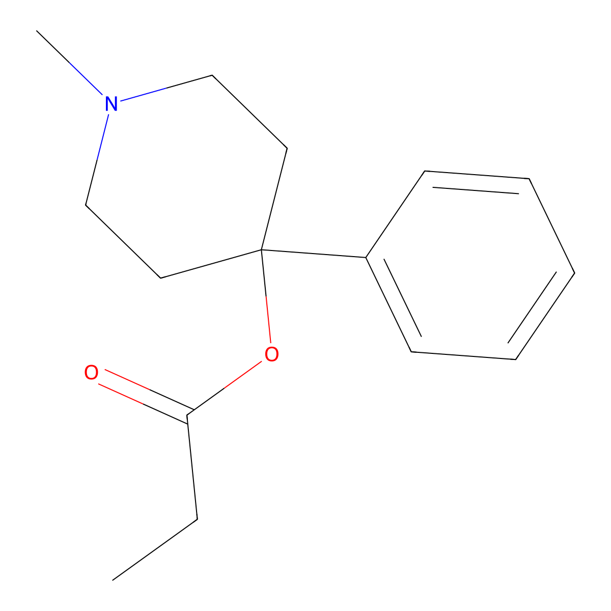 4-propionyloxy-4-phenyl-N-methylpiperidine molecular structure, CAS 13147-09-6