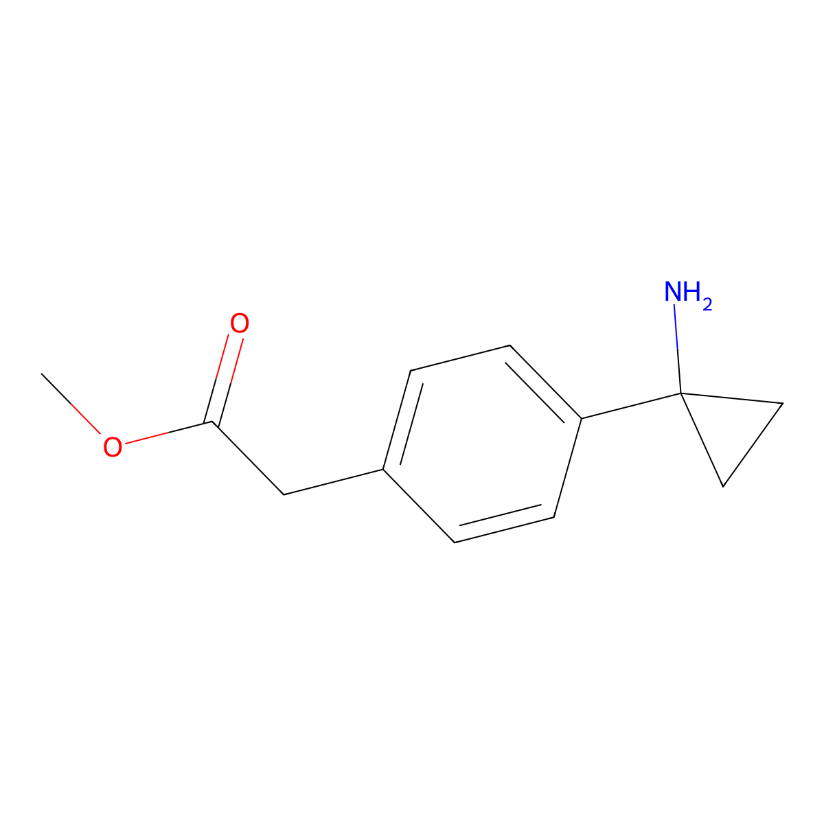 Methyl 2-[4-(1-aminocyclopropyl)phenyl]acetate molecular structure, CAS 1314713-04-6