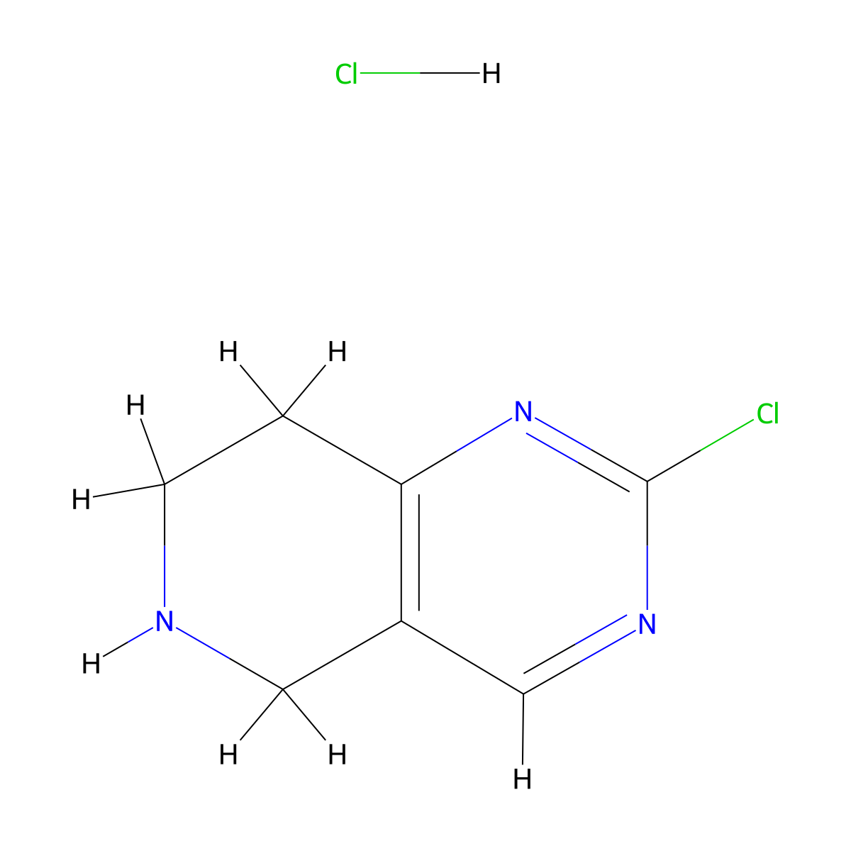 2-Chloro-5,6,7,8-tetrahydropyrido[4,3-d]pyrimidine hydrochloride molecular structure, CAS 1314723-39-1