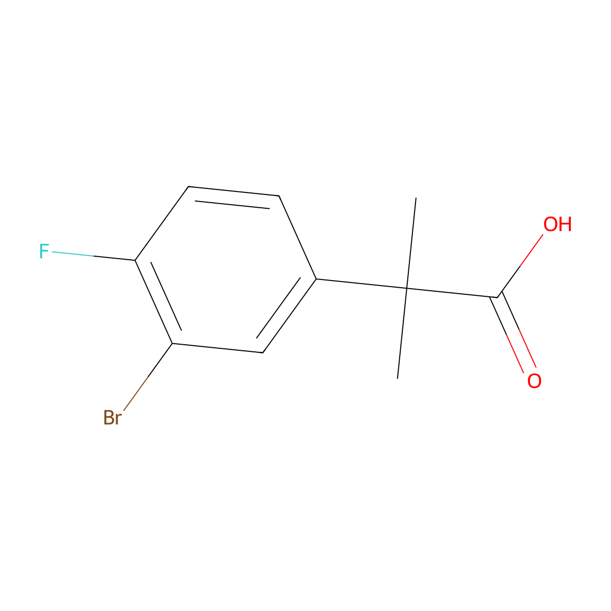 2-(3-Bromo-4-fluorophenyl)-2-methylpropanoic acid molecular structure, CAS 1314723-91-5