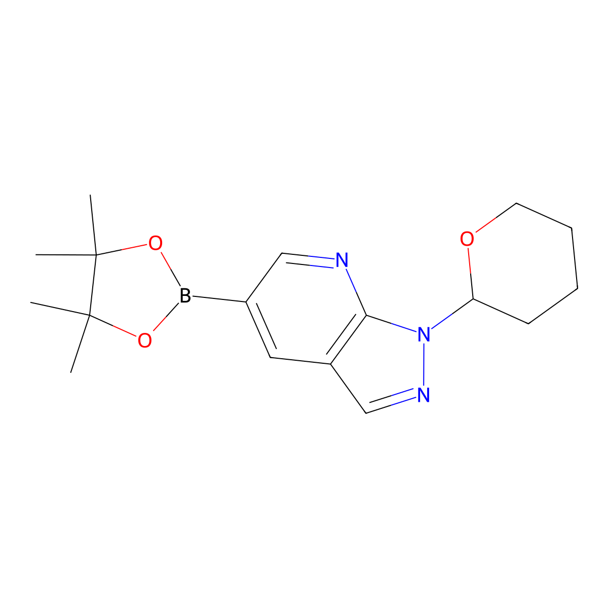 1-(oxan-2-yl)-5-(tetramethyl-1,3,2-dioxaborolan-2-yl)-1H-pyrazolo(3,4-b)pyridine molecular structure, CAS 1314734-56-9