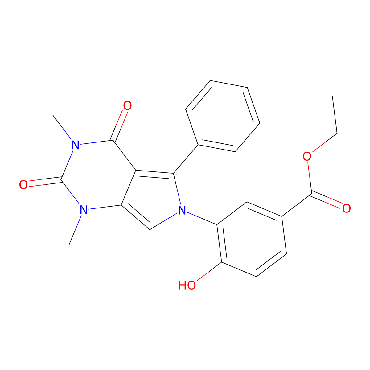 Ethyl 3-[1,3-dimethyl-2,4-dioxo-5-phenyl-3,4-dihydro-1H-pyrrolo[3,4-d]pyrimidin-6(2H)-yl]-4-hydroxybenzoate molecular structure, CAS 1314872-90-6