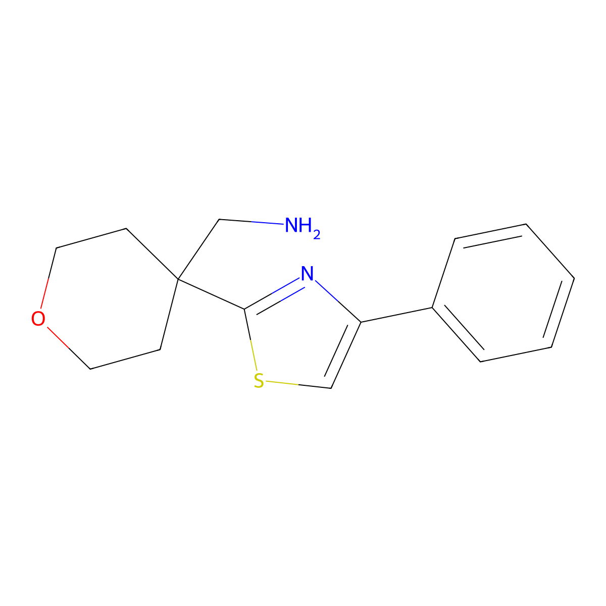 (4-(4-phenylthiazol-2-yl)tetrahydro-2H-pyran-4-yl)methanamine molecular structure, CAS 1314886-98-0