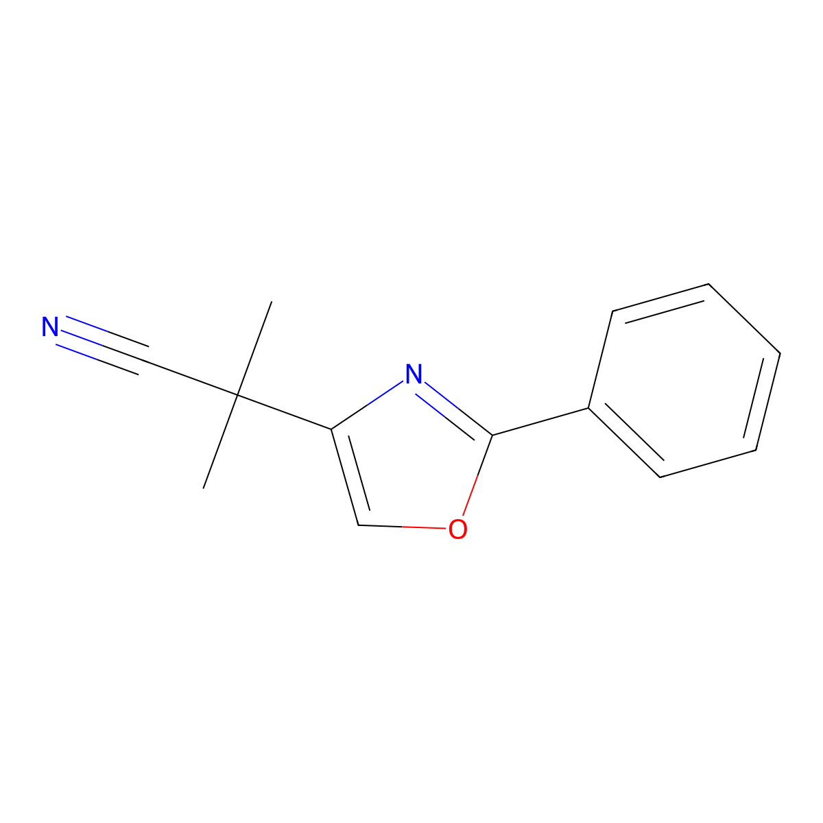 2-Methyl-2-(2-phenyloxazol-4-yl)propanenitrile molecular structure, CAS 1314892-96-0