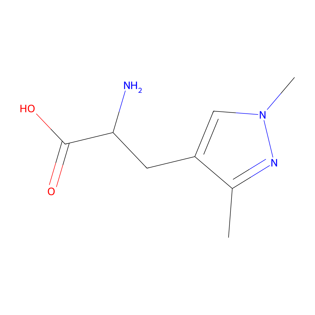 2-amino-3-(1,3-dimethyl-1H-pyrazol-4-yl)propanoic acid molecular structure, CAS 1314902-38-9