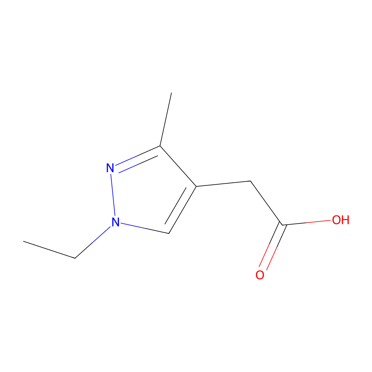 2-(1-ethyl-3-methyl-1H-pyrazol-4-yl)acetic acid molecular structure, CAS 1314907-39-5