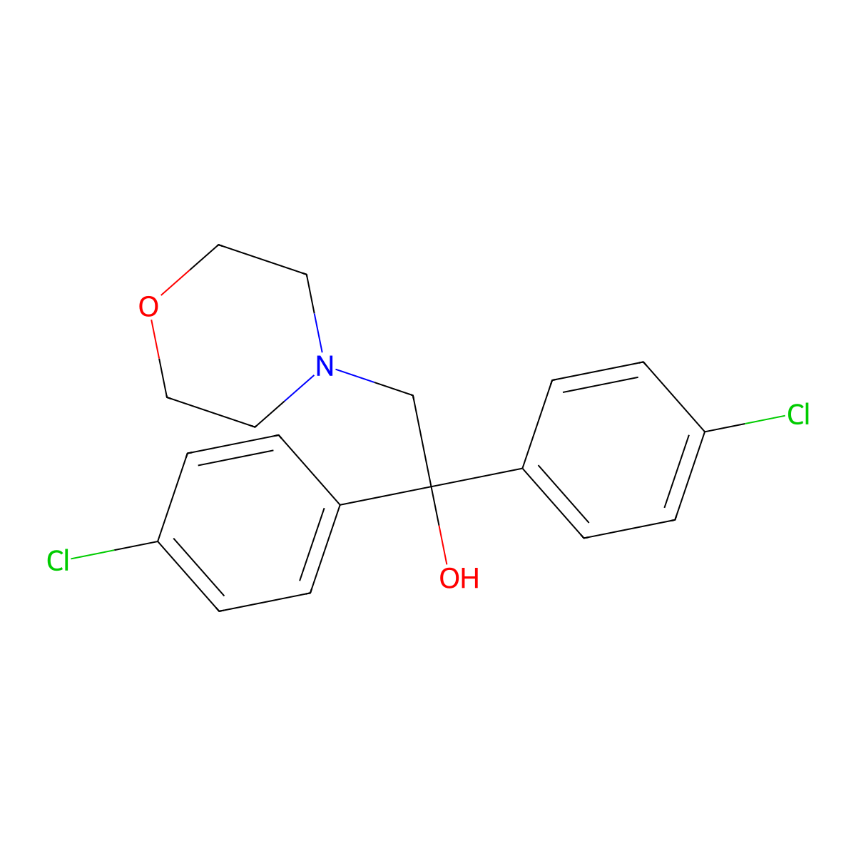 1,1-Bis(4-chlorophenyl)-2-morpholino-1-ethanol molecular structure, CAS 13150-47-5