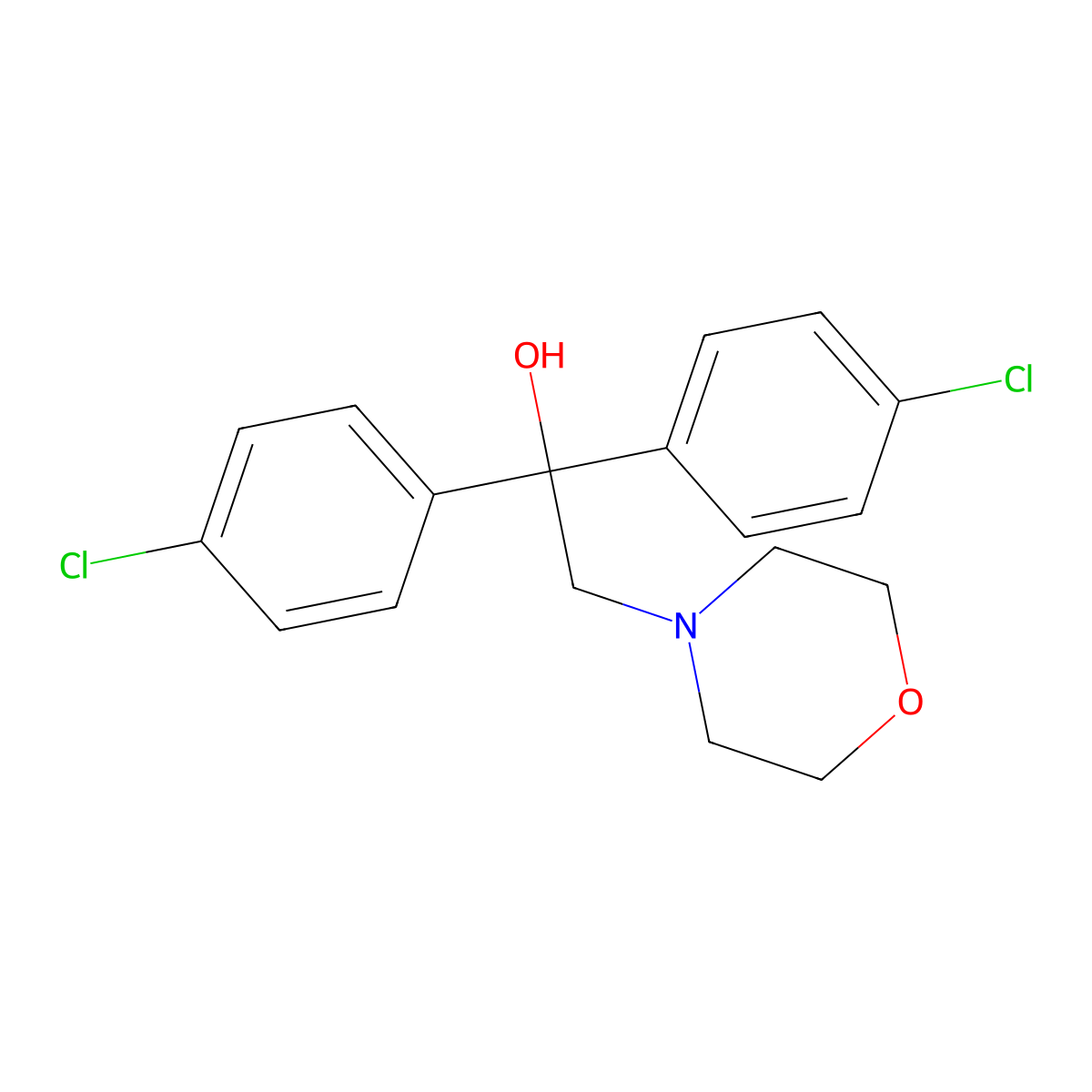 1,1-Bis(4-chlorophenyl)-2-morpholino-1-ethanol molecular structure, CAS 13150-47-5