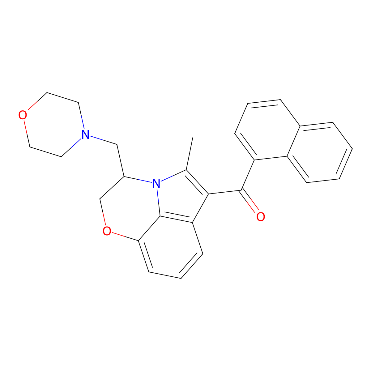 (5-Methyl-3-(morpholinomethyl)-2,3-dihydro-[1,4]oxazino[2,3,4-hi]indol-6-yl)(naphthalen-1-yl)methanone molecular structure, CAS 131513-18-3