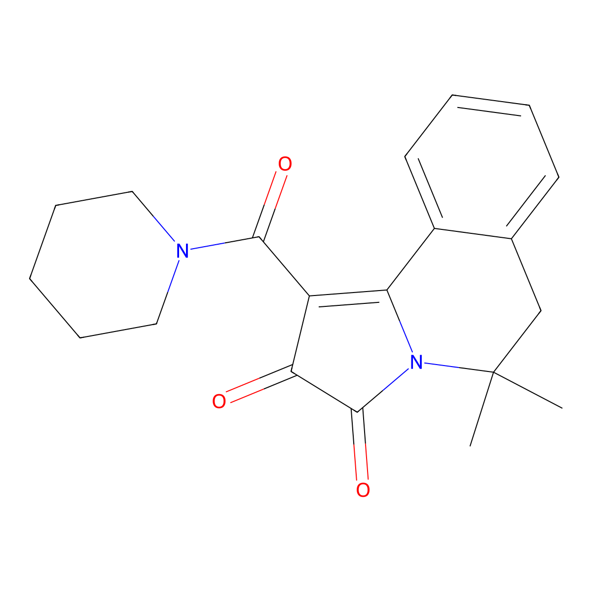 5,5-dimethyl-1-(piperidine-1-carbonyl)-6H-pyrrolo[2,1-a]isoquinoline-2,3-dione molecular structure, CAS 131527-19-0