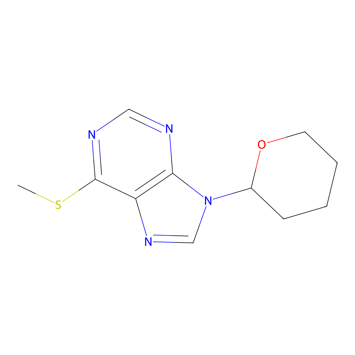 6-Methylsulfanyl-9-(oxan-2-yl)purine molecular structure, CAS 13153-63-4