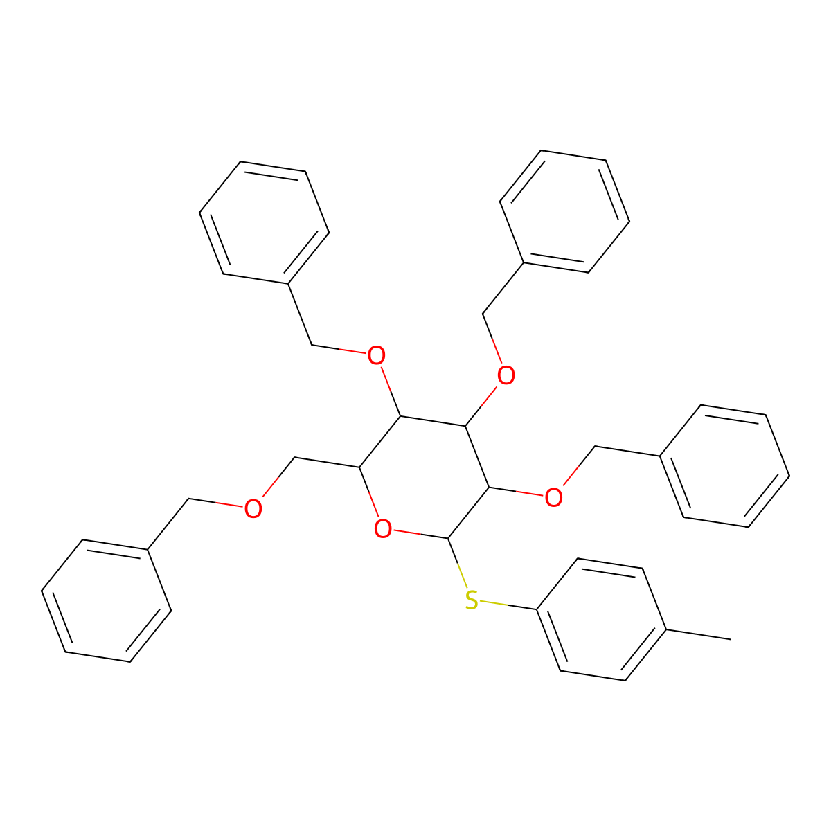 (2R,3R,4S,5R,6S)-3,4,5-tris(benzyloxy)-2-((benzyloxy)methyl)-6-(p-tolylthio)tetrahydro-2H-pyran molecular structure, CAS 131531-76-5