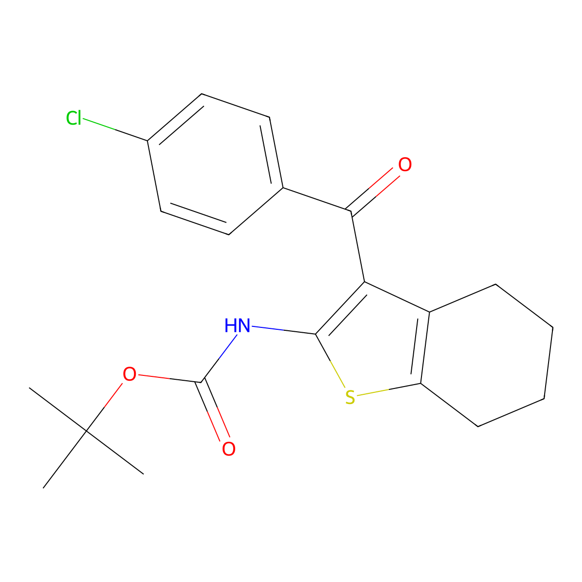 tert-butyl N-[3-(4-chlorobenzoyl)-4,5,6,7-tetrahydro-1-benzothiophen-2-yl]carbamate molecular structure, CAS 1315321-73-3
